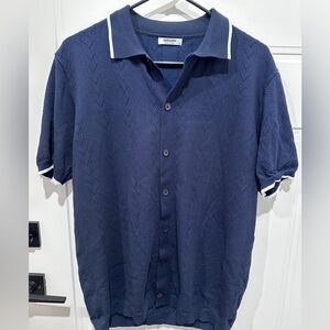 Coofandy Men's Knit Navy Short Sleeve Button-Down Polo
